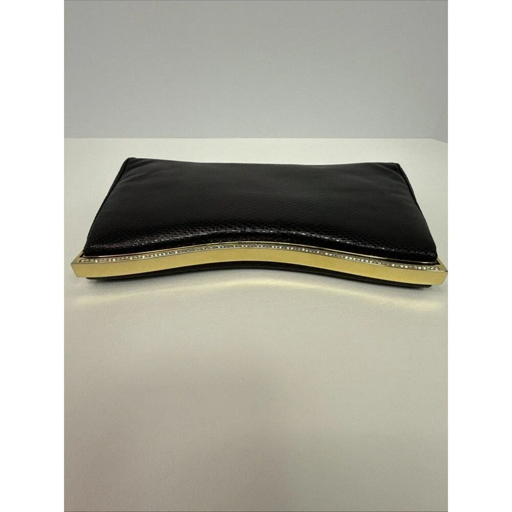 Judith Leiber Black Lizard Snakeskin Leather Rhinestone Clutch Bag Comb Vintage - Picture 8 of 16